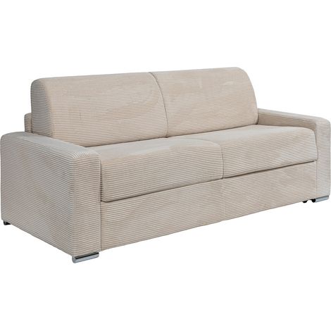 Divano letto 4 posti a ribalta Posto letto 160 cm Materasso 22 cm memory foam in Velluto coste Beige - CALITO