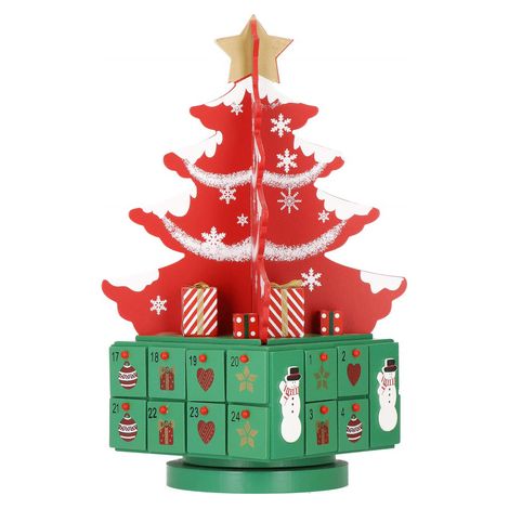 SPRINGOS Adventskalender zum Befüllen aus Holz Weihnachtsbaum mit 24 Schubladen
