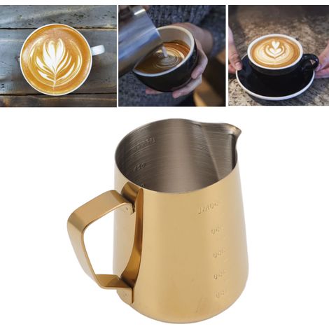 Tasse à latte art en acier inoxydable 304, style italien, avec graduations, bec verseur, 550 ml, or (1/5)
