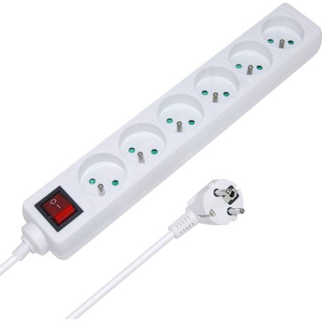 Multiprise électrique avec Interrupteur 6 Prises 1.50m Blanche 52117 (1/2)