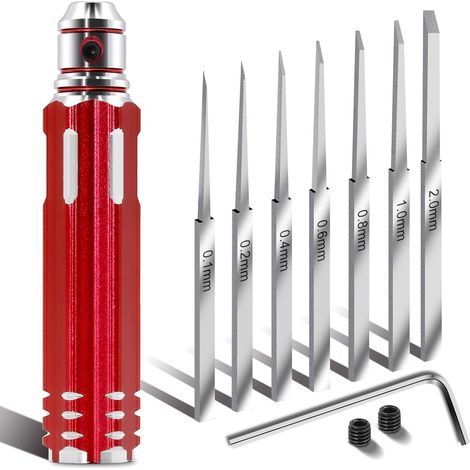 Kit d'outils de gravure en résine 7 en 1 avec lames de 0,1 à 2 mm pour le modélisme, les loisirs créatifs, la gravure et la découpe - Rouge (1/5)
