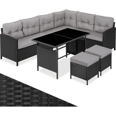 Canapé de jardin lounge en rotin 6-8 places noir/gris