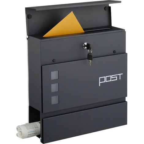 Wandmontierter Briefkasten aus Eisen mit Zeitungsröhre