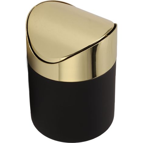 Mini poubelle de bureau en acier inoxydable doré, avec couvercle, petit modèle pour salon et maison (1/5)