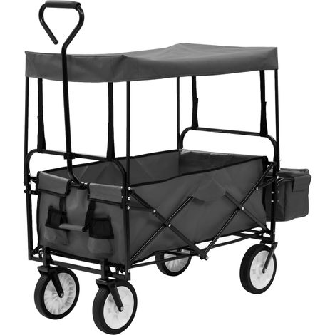 Chariot pliant avec auvent, acier, gris