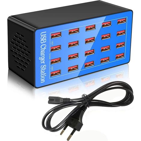 Chargeur USB 20 Ports - 100W Station de Charge Rapide pour Multiple Appareils (Smartphones, Tablettes, Montres Connectées) - Adaptateur Secteur Compact avec Technologie Intelligente (1/5)