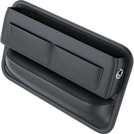 (1 pièce) Boîte de rangement latérale en cuir PU pour console de voiture, avec porte-bouteille, accessoire de rangement pour voiture (1/5)