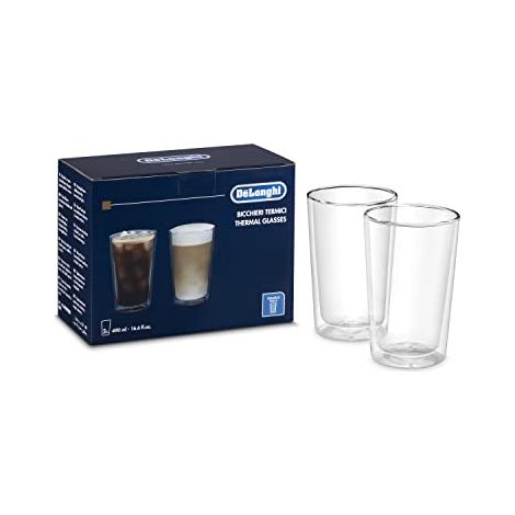 Delonghi 2x bicchieri vetro borosilicato doppia parete termica 490ml eleganti (1/4)