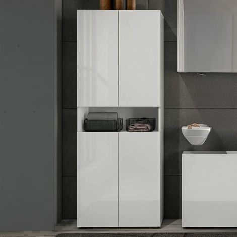Armadio Multiuso Grande Eridano, 5 Ripiani, Made in Italy, 34x180h cm Bianco Lucido (1/4)