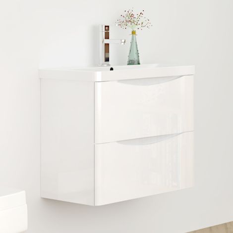 60 cm Badmöbel Set Weiß Hochglanz Waschbecken mit Soft-Close Unterschrank Waschtisch