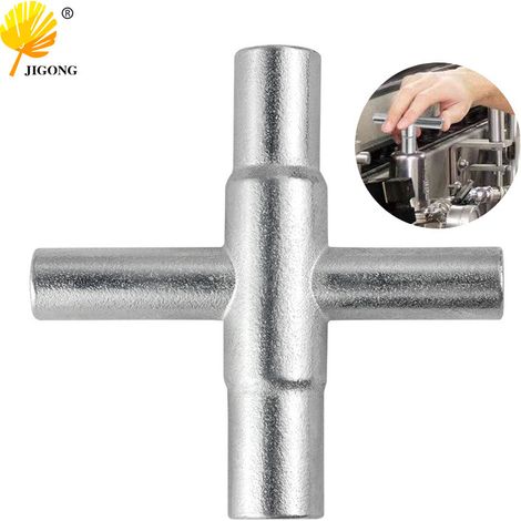 Clé argentée 4 en 1, clé carrée, clé en croix, clé à robinet, clé manuelle pour salle de bain, outils de quincaillerie (1/5)