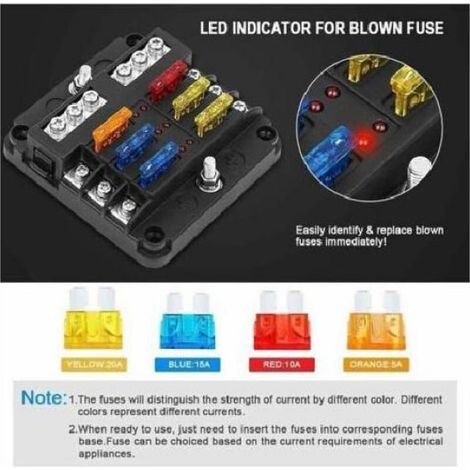 Bloc-fusibles étanche 4 × 6 voies – Indicateur LED – 12 circuits – Tension 32V CC – Charge max 20A par circuit – Installation facile (1/5)