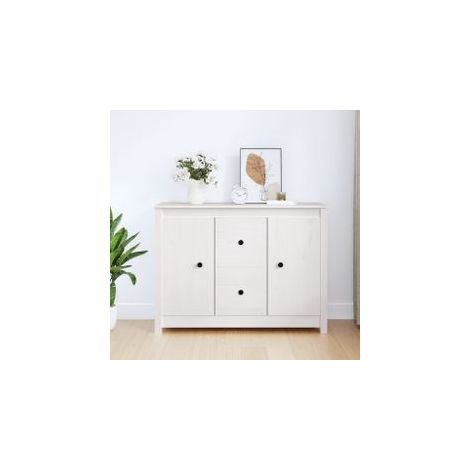 Buffet Blanc 100x35x74 Bois massif de pin (1/5)