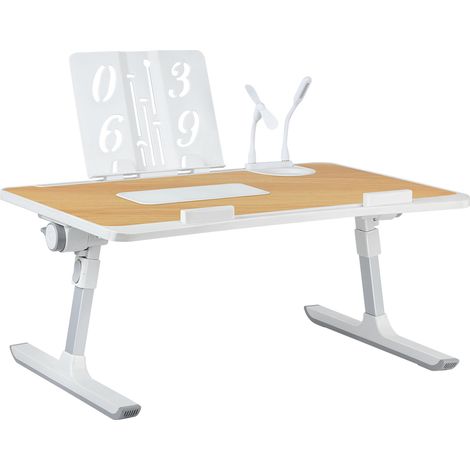 Hofuton Table de Lit pour Ordinateur Portable, Réglable en Hauteur et Angle, Plateau de Lit, Pliable, avec Refroidisseur/Ports USB, pour Canapé/Bureau/Sol, 60x40cm, Couelur du Bois (1/5)