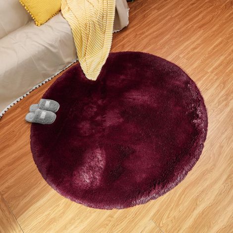 Tapis de salon moderne, tapis rond ultra doux pour chambre à coucher, tapis d'intérieur en velours moelleux, coussin décoratif doux à poils longs pour chaise, coussin pour canapé (rouge vin, 100x100cm (1/5)
