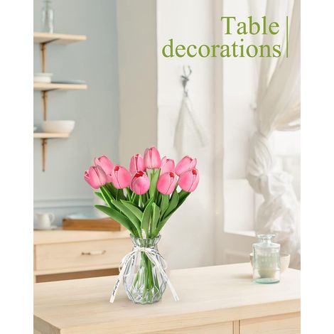 Tulipe Artificielle - 12 Pièces - Tige Flexible en Fil Métallique Recouverte de Plastique - Feuillage Réaliste - Décoration Intérieure Bureau Mariage (1/5)
