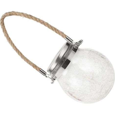Lanterne solaire suspendue étanche avec capteur intelligent, style verre craquelé épais, idéale pour le jardin, la cour ou l'allée. (1/5)