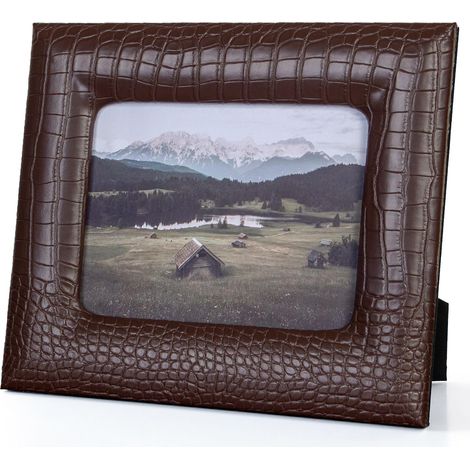 Cadre photo 10,2 x 15,2 cm en simili cuir de crocodile pour décoration d'intérieur moderne, cadre photo à poser sur une table ou à suspendre au mur (1/5)