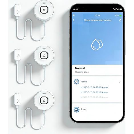 Détecteur de Fuite d'eau WiFi Intelligent avec Alarme 100dB et Notifications app, capteur pour Cuisine, Salle de Bain et Machine à Laver, 3 pièce (1/5)