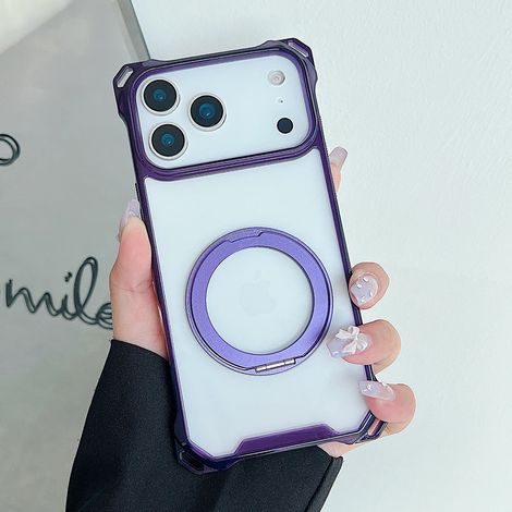 (Violet, iPhone 13) Coque de téléphone transparente élégante avec coussin d'air dégradé et anneau de protection en métal antichoc