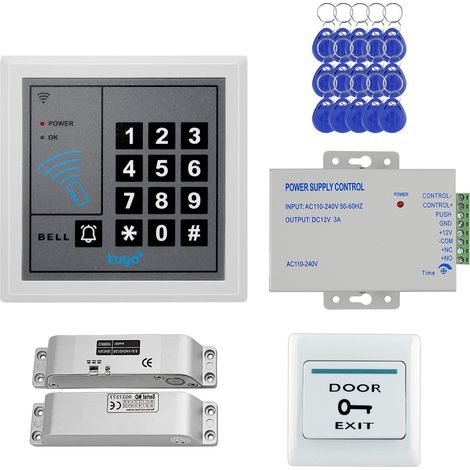 K1 Kit Contrôle d'Accès – App + Carte RFID + Code, 1000 utilisateurs, Serrure à boîtier, Alim 12V, Bouton sortie, 10 porte-clés ID – Bureau, Maison, Appartement (1/5)