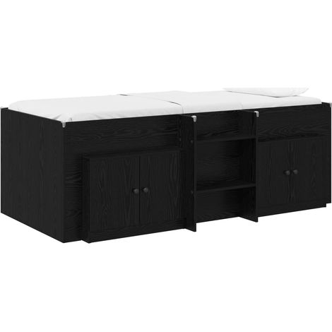 Loft Bed Frame with Cabinet 3 pcs Black Engineered Wood vidaXL (1/5)