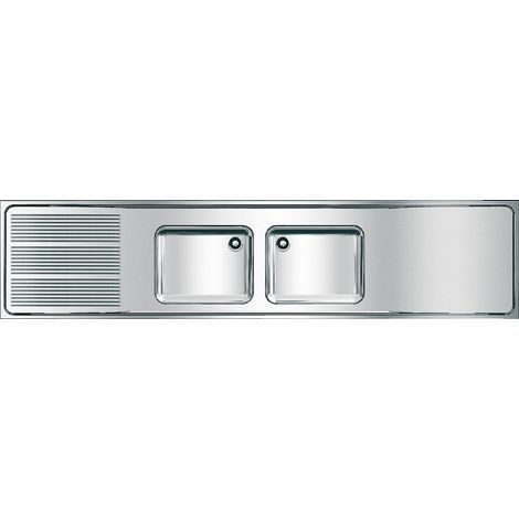 Évier professionnel KWC, MAXIMA, acier inoxydable, 2 cuves, 2600x432x600 mm, égouttoir à gauche (1/2)