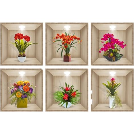 Stickers muraux - Stickers muraux autocollants avec des pots de fleurs réalistes, adaptés comme décoration murale pour la chambre, le salon, le bureau et la cuisine (1/5)