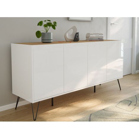 Kommode Maxim 155cm stehend 4 Türen Weiß/Eiche Top (1/5)