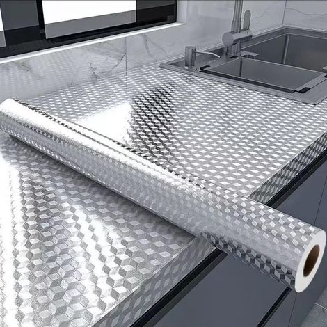 (15,7 po x 197 po)Papier peint autocollant en aluminium imperméable et résistant à l'huile pour la cuisine, bureaux et armoires, amovible (1/5)
