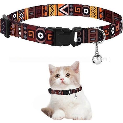 EColliers pour chats - Collier de sécurité doux et mignon avec clochette, réglable, pour chatons mâles et femelles. Confortable, élégant, imprimé à motifs, léger. (1/5)
