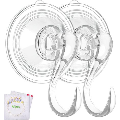 Lot de 2 grands crochets à ventouse transparents ultra-résistants pour guirlandes, avec lingettes, supportant jusqu'à 10 kg (22 lb), amovibles et opaques. (1/4)