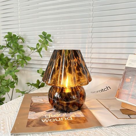 Lampe champignon petite lampe de table de chevet-table de chevet veilleuse dimmable lampe de table en verre translucide en continu (1/4)