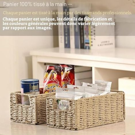 Panier de rangement rectangulaire, lot de 2 petits paniers pliables en jacinthe d'eau tressée, étagère à papier toilette, 30 x 15 x 12 cm (1/4)