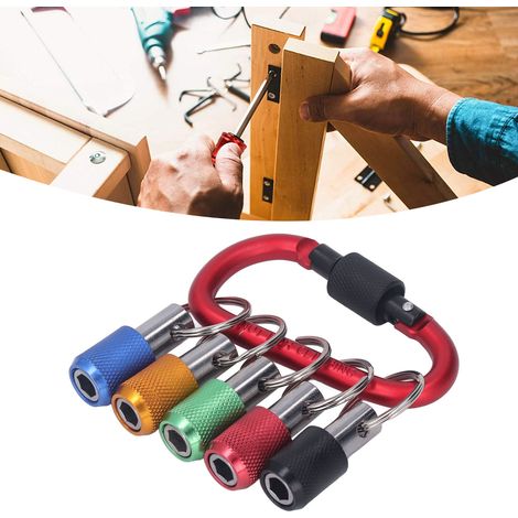 Porte-embouts de tournevis à tige hexagonale 1/4 pouce avec porte-clés et rallonge, compatible avec la plupart des tournevis et forets électriques portables. Mousqueton rouge + douilles rouges, jaunes (1/5)