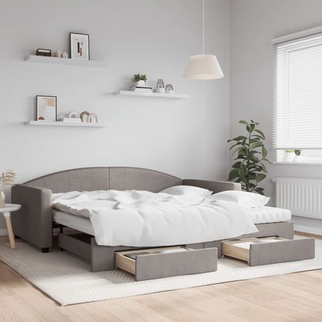 Sofá cama nido con cajones tela gris taupe 100x200 cm vidaXL