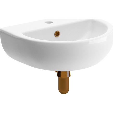 Signature Zeus Wall Hung Cloakroom Basin and Brushed Bronze Bottle Trap 450mm Wide - 1 Tap Hole (1/2)
