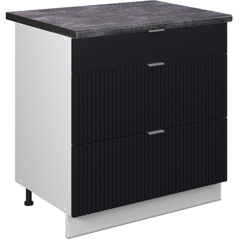 Mobiletto base per cucina Fame-Line, Nero rigato, 80 cm con 3 cassetti, PL Antracite, Vicco