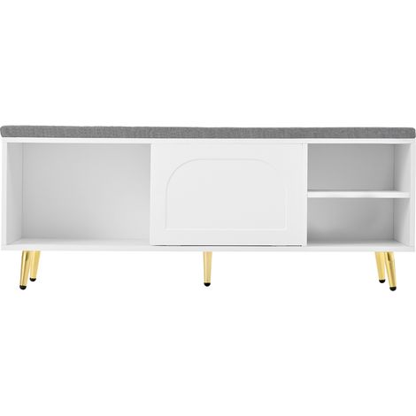 Banco zapatero con cojín y espacio de almacenamiento 121x35x49 cm blanco MODENUIT (1/5)