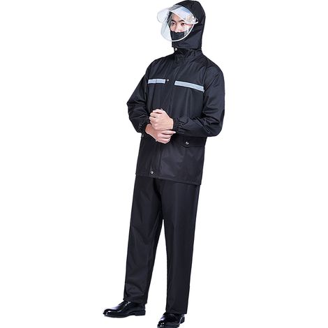 Imperméable PVC XXL Noir Intégral Sécurité Moto Livreur Détachable Réfléchissant Compact Pluvial Pantalon Complet Adultes (1/3)