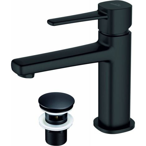 Invena GLAMOUR robinet de lavabo noir avec bouchon clic-clac (1/3)