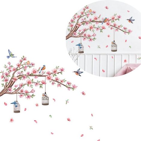 Adesivi murali con fiori, decorazioni murali con uccelli e fiori, decorazioni murali per soggiorno, adesivi per finestre con motivo albero. (1/5)