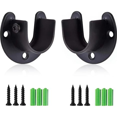 Gardinenstangenhalterung aus Edelstahl, Set mit 2 Stützstangen 2,5 cm Durchmesser, robuste Gardinenstangenhalterung, schwarze Endkappe mit Schraube.