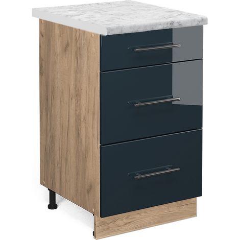 Meuble cuisine Fame-Line, Bleu foncé brillant, 50 cm , PT Marbre, Vicco (1/5)