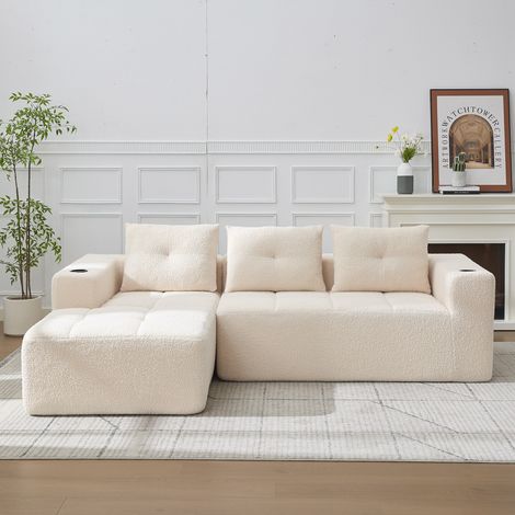 258 cm breites L-Sofa mit drei Kissen (Federkern + 2 Kunststofftaschenplatten) – klassisches, minimalistisches und komfortables Sofa, ideal für kleine Wohnzimmer, Wohnungen