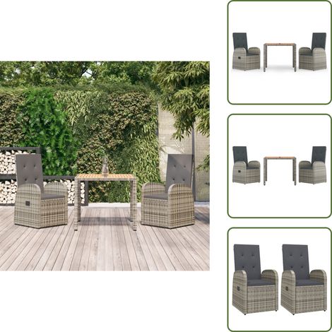 Ratán sintético - vidaXL Set comedor de jardín 3 piezas con cojines ratán sintético gris - Cojines para jardín