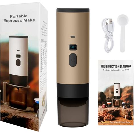 Cafetière portable 3 en 1, auto-chauffante, compatible avec les dosettes de café NS, DG et le café moulu, petite mini machine à expresso (marron) (1/5)