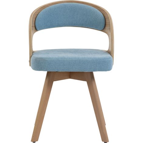 Set di 2 sedie da pranzo girevoli 360° in legno e lino blu con schienale curvo (1/5)