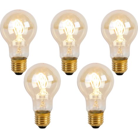 5er Set E27 LED Spiral Filament Glühbirnen A60 Goldline 2W 150lm 2200K