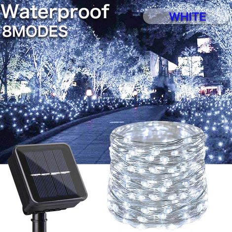 Guirlande lumineuse solaire ultra longue de 1000 LED (5 m, 50 LED, 400 mAh, blanche, 1 pièce) en cuivre étanche, idéale pour décorer une fête de Noël ou un jardin. Décoration de jardin ou de fête. (1/5)